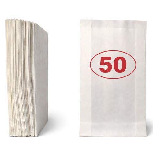 VEZODEK 50 Stück Weiß Papiertüten Klein Mini 20x12cm, Es Kann wie Verwendet werden Popcorn Tüten, Kraftpapier, Geschenktüten Kindergeburtstag, Butterbrottüten, Brottüten, Süßigkeiten