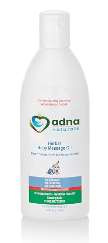 Image of Herbal Baby Massage Oil with Eladi Thailam, Olive Oil & Nalpamaradhi | Supports Stronger Bones & Muscles | Dermatologist & Pediatrician Approved | Clinically Tested (200ml)