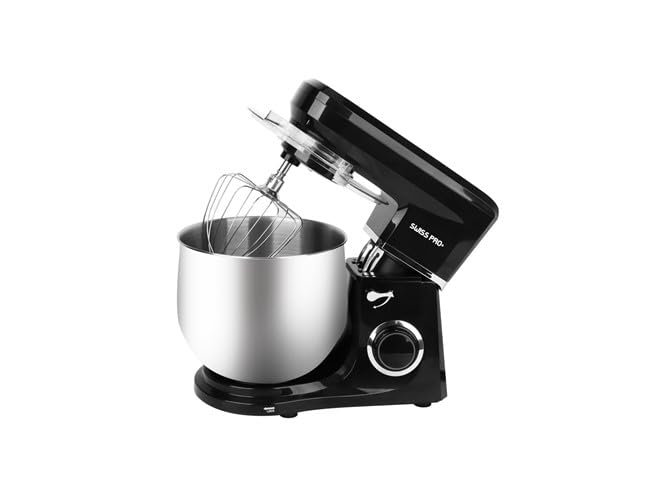 Swiss Pro+ Batidora Amasadora 10Litros 2200W en 6 Niveles, 5 Funciones, Movimiento Planetario Bol de Acero de 10 Litros y Accesorios para Batir y Amasar (Negro)