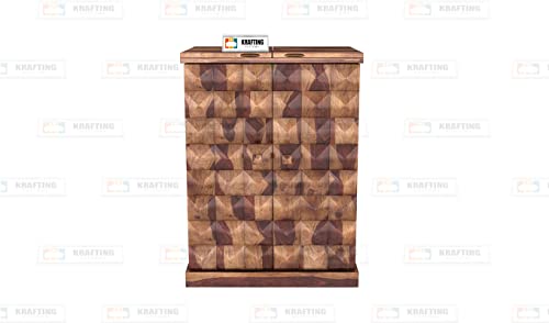 Image of Wood Bar Cabinet for Home | Home Bar Furniture || Wooden Bar Cabinet with Storage || Bar Units || Bar Cabinet for Living Room || Wine Rack with Drawer & Glass Holder || Natural Finish