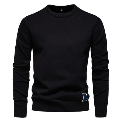 Men's Solid Cotton Crew Neck Knitted Pullover Sweaters Classic Sweater