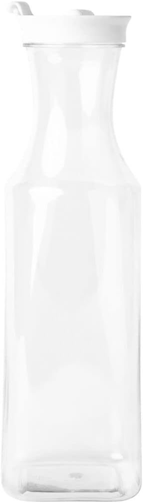 Square Plastic Pitcher with White Lid, 54oz - Case Pack of 12 - For Juice, Water, Iced Tea, and Buffet Beverage Service