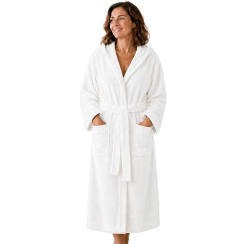 SABANALIA Peignoir unisexe en tissu éponge avec capuche, 420 g/m², 100% coton, double poche, disponible en plusieurs tailles et couleurs, ceinture ajustable,...