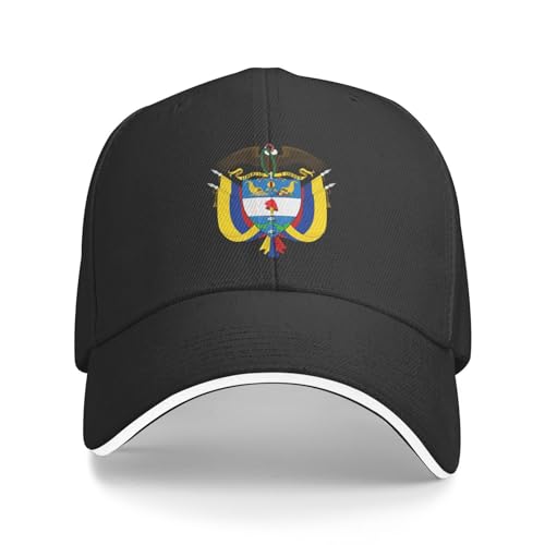 Gorra con emblema nacional de Colombia, escudo de armas de Colombia, gorra de béisbol, gorra colombiana para mujeres y hombres, gorra ajustable, Negro -, talla única