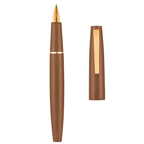 Stylo-plume en fibre de carbone marron chic erofa 80 plume extra fine dorée