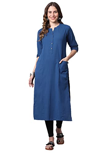 Pistaa's Women's Cotton Straight Fit Straight Kurta