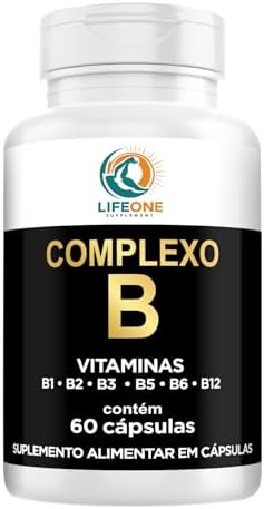 Complexo B Vitaminas B12, B6, B5, B3, B2, B1, Life One, 60 Cápsul...