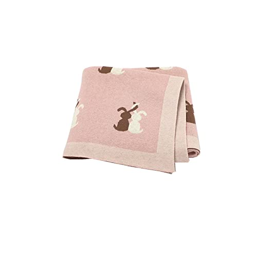 Surwin Coperta Bimbo in Maglia per Bambino, Cotone Morbida Lenzuola Multiuso Copertina Neonato Regalo Perfetto per Carrozzina Culla Lettino Passeggino (70x90cm,Coniglio rosa)