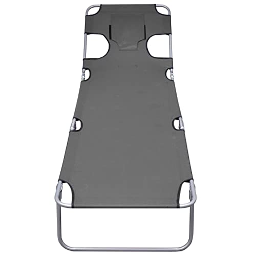 Outdoor Lounge Chair,Beach Pool Sunbathing Chairs,Lawn Lounger Recliner Chair Outside Tanning Chairs With Arm For All Weather, Foldable Sunlounger With Head Cushion Adjustable Backrest Gray #TOP2