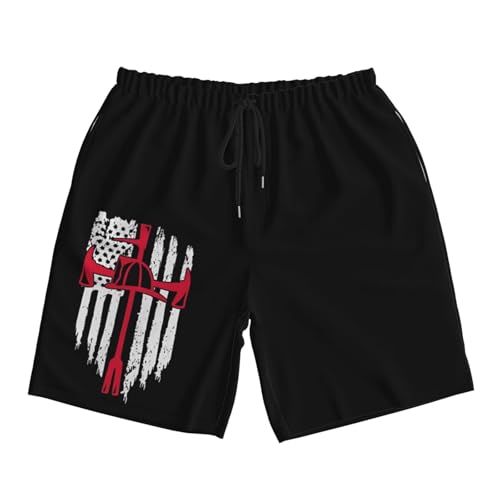 American Flag Firefighter Thin Red Line Fire Department Mens Swim Trunks Quick Dry Board Shorts 7" - Hawaii Beach Swimwear2