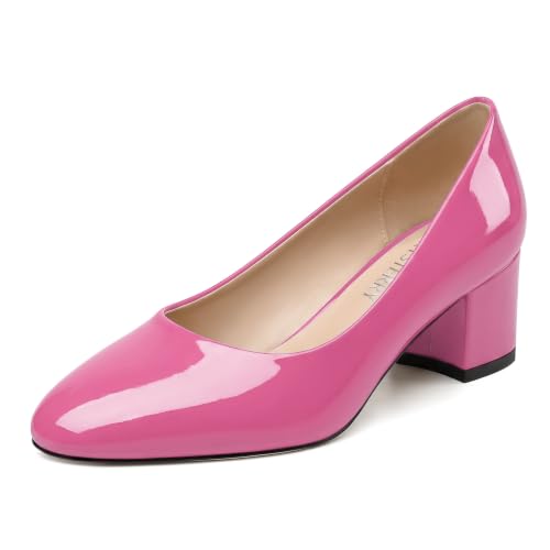 Image of SKYSTERRY Women's Low Heel Dress Pumps Shoes 2 Inch | Low Chunky Block Heel Pumps, Closed Round Toe Heels, Patent Leather Office Work Wedding Pumps Shoes