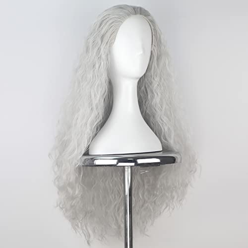Yan Dream YM346 Old Lady Wig Long Wavy Wig Synthetic Natural Frizzy Silver Grey Hair Wig Granny Wig Movie Cosplay Costume Halloween Wigs Daily Replacement Wig Women Girls Men Wig thumb #4