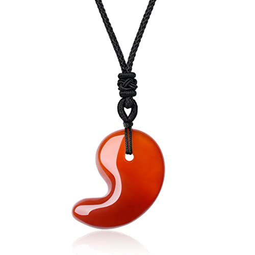 COAI Geschenkideen Unisex Japanische Magatama Kommaförmige Horn Anhänger aus Rotem Achat Amulett Glückskette Cover