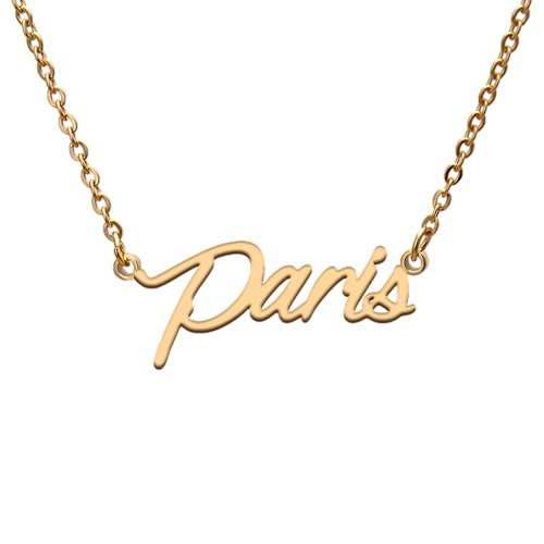 GR859C Paris Name Tag Necklaces for Her His Friends Familys Relationship Memory Jewelry Gift