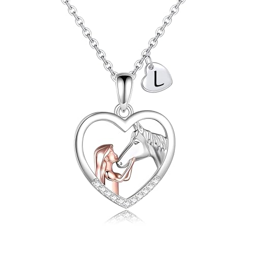 Kraven Collier Fille et Cheval pour Femme Fille Lettres Initiales Coeur Pendentif Collier Cadeaux...