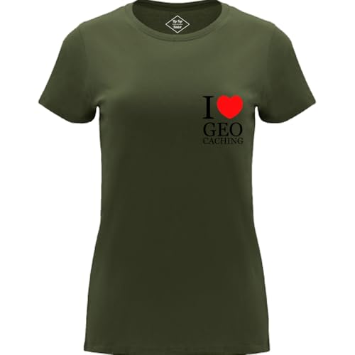 T-Shirt Geocaching Femme Kaki Confortable Anti-Frottement Motif Cœur
