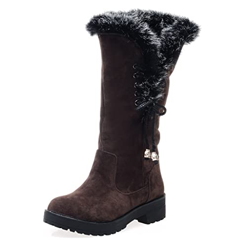Women's Winter Warm Furry Mid Calf Snow Boots Tall Lace Up Fur Lined Mid Calf Wide Calf Snow Boot - Main Image