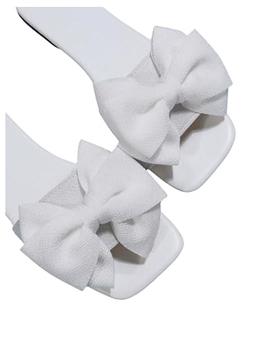 Gorglitter Women'S Bow Sandals Square Open Toe Slip On Dressy Summer Sandals Solid White 8 thumb #3
