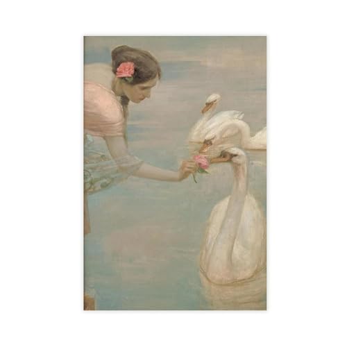 OVUQF Stampa artistica da parete con lago dei cigni antichi, stampa artistica da parete, 20 x 30 cm