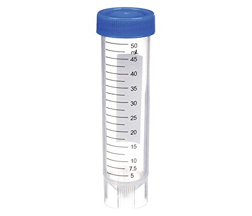 Plastic Centrifuge Tube, 50mL, Pack of 50, Polypropylene, Sterile, Self-Standing