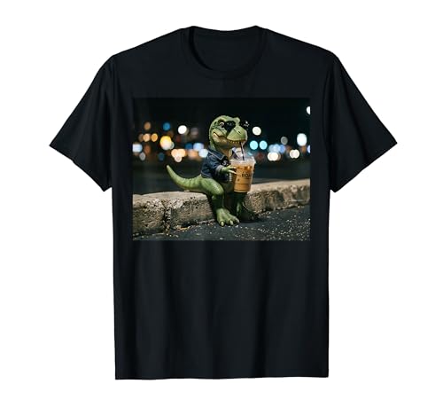 Dinosaur Drinking Iced Coffee Funny Animal Meme T�V���c