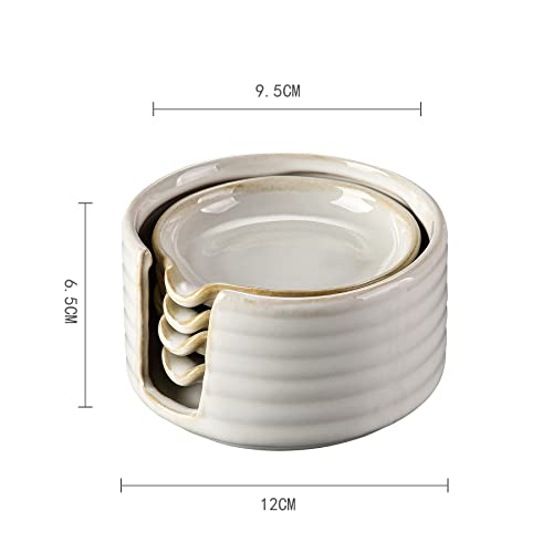 LIUCUON Ceramic Spoon Rest,Spoon Holder,Soy Sauce Dishes with Holder for Kitchen,Household Dipping Sauce Dishes Set, Side Dishes, Kitchen Basics,Set of 4 Kitchen Accessories For Utensils (cream)