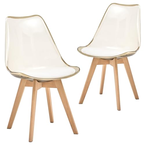 NMVAWIPT Juego De 4 Sillas Comedor Acrílico Transparente Mediados Siglo con Acolchado Suave Y Patas Madera(Brown,Set of 2)