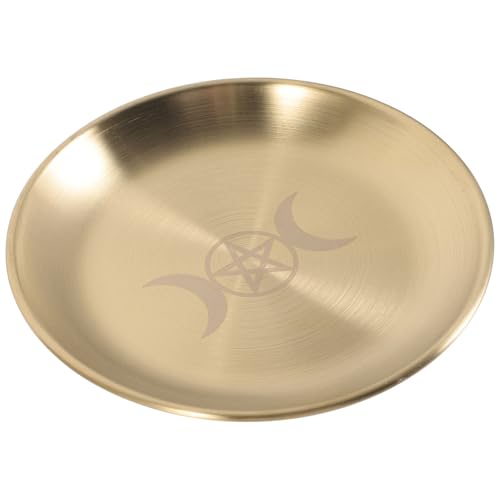 Image of BESTonZON Golden Iron Altar Tray Pentagram Design, Wiccan Offering Plate Ritual Burning Incense Burner Candle Holder Prayer Jewelry Tray for Sacrifices and Office Use