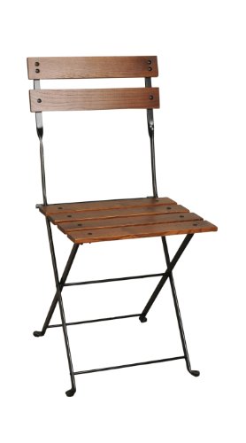 Mobel Designhaus French Café Bistro Folding Side Chair, Jet Black Frame, European Chestnut Wood Slats With Walnut Stain (Pack Of 2) #TOP2