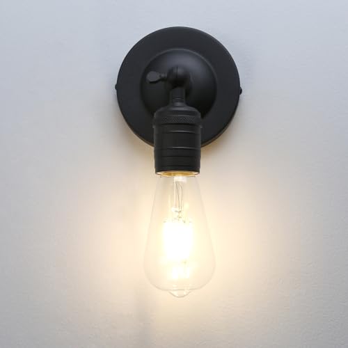 Image of Phansthy 180 Degree Adjustable Single Sconce Light Simple Industrial Wall Sconce Lighting Wall Mount Lamps Decorative Lighting Fixture for Kitchen Living Room Hallway (Black)