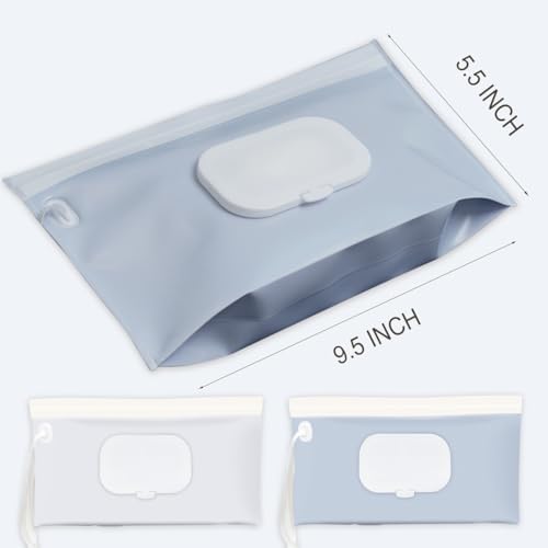 Baby Wipes Holder 2 Pack, Wipes Container & Wet Wipes Dispenser, Travel Wipes Case Reusable Wipes Pouch, Portable Wipe Holder for Diaper Bag, Blue & Beige — view 3