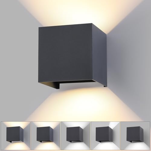wisdom line Applique da Parete a Cubo per Interni ed Esterni, 15W LED 3 Colori Regolabili, IP65 Impermeabile, Angolo del Fascio Regolabile 0-120°, Design Quadrato Moderno Antracite 11cm