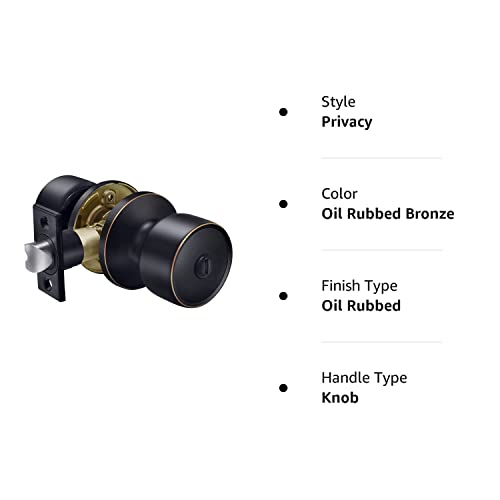 Bestten Privacy Door Knob Set, Interior Door Handle Lock With Removable Latch Plate, Geneva Series Keyless Doorknob For Bedroom Or Bathroom, Oil Rubbed Bronze #TOP7