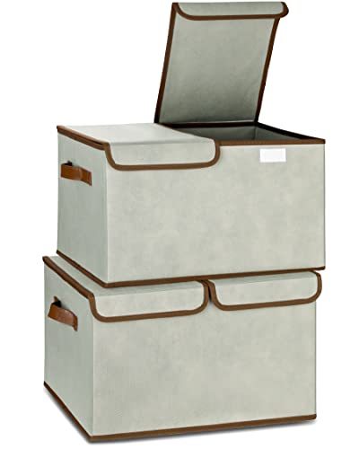 TOPP4u Lot de 2 grandes boîtes de rangement pliantes avec couvercle - Gris - 2 grandes boîtes de rangement idéales pour les armoires et les étagères - 44 x 31 x 26 cm - 35 l Cover