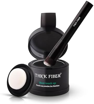 THICK FIBER Root Touch Up Powder - Water & Sweat Resistant Hair Loss Concealer Set for Thinning Hair Women, Includes Brush (Black)