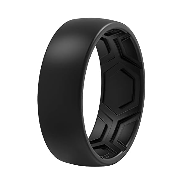 ThunderFit Silicone Rings for Men - 1 Ring Breathable Patterned Design Wedding Bands 8MM (1 Ring - Black, 9.5 - 10 (19.8mm))