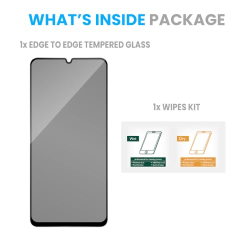 Image of ArmourPro Privacy Tempered Glass for Vivo T5 Lite - Anti-Spy Anti Peeping Screen Protector, 9H Hardness, Edge-to-Edge Coverage, Ultra Thin, Bubble-Free Installation Kit | Black