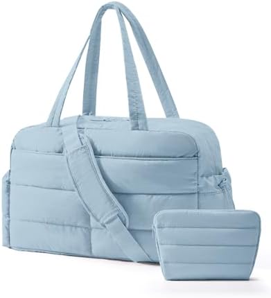 bagsmart Reisetasche Sporttasche Damen, 31L Wasserabweisend Wickeltasche | Puffer Handgepäck Tasche Weekender Bag Gesteppt mit Kosmetiktasche, Kliniktasche Geburt für Gym, Fitness,