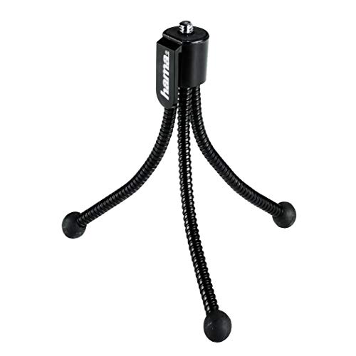 Hama Handliches Mini-Stativ mit flexiblen Beinen und Befestigungsclip, Flexi M, Schwarz
