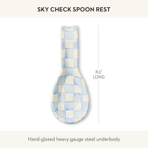 Image of MACKENZIE-CHILDS Enamel Spoon Rest, Light-Blue-and-White Sky Check