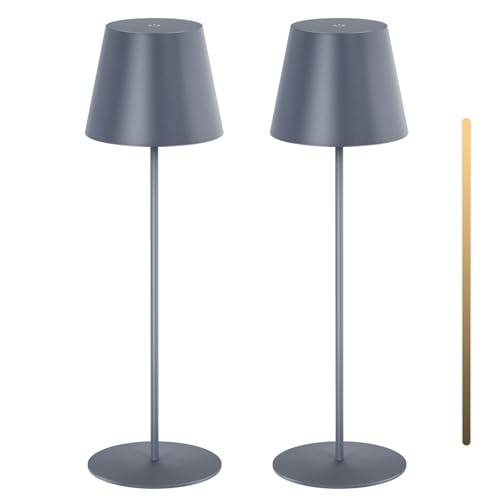 MALUX 2 pezzo Lampada da tavolo a LED senza fili con touch, ricaricabile per interni ed esterni, 3 temperature di colore senza livelli continui, funzione timer, lampada a batteria per esterni