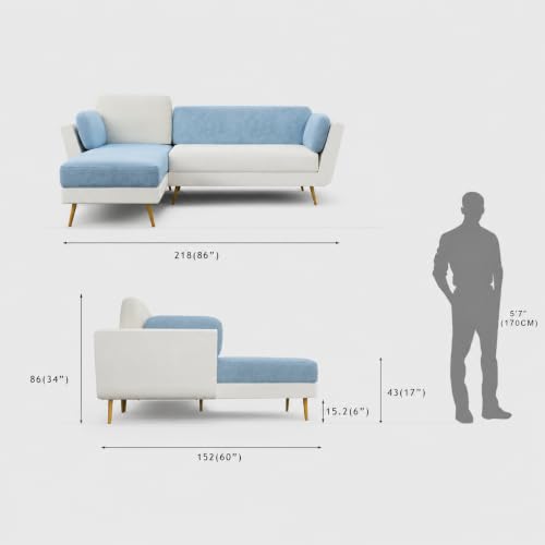 Image of Nuvola Air Premium Latex Fabric Sofa | 3, 4 & 5 Seater Options | Single & Dual-Tone Variants | Ultra-Soft Deep Seating Comfort | Modern Living Room Sofa | 3-Year Warranty (Blue & White, LHS, 4)
