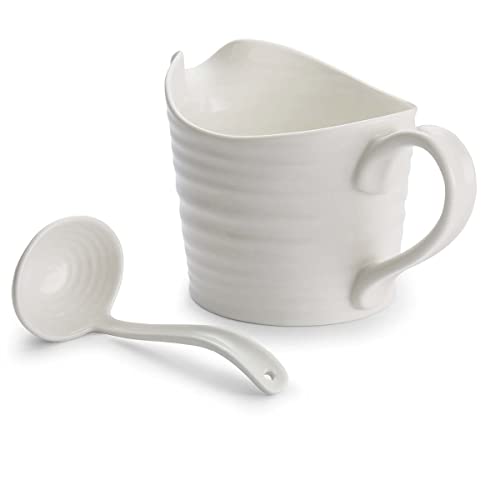 Portmeirion Sophie Conran White Mini Sauce Jug And Ladle Set | 16 Oz Sauce Jug For Gravy And Salad Dressings | Made From Fine Porcelain | Dishwasher Safe #TOP1