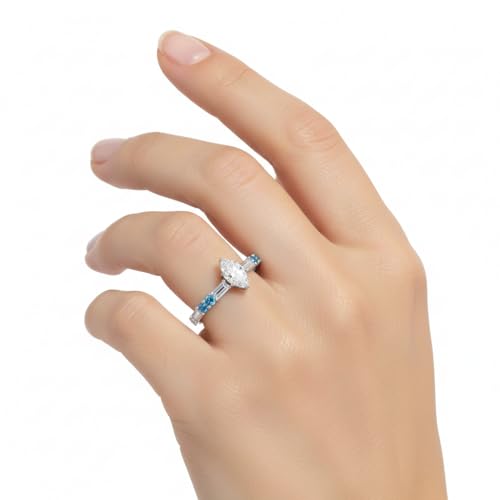 Image of 925 Sterling Silver Marquise Cut Simulated Diamond Vintage Classic Engagement Ring Wedding Band Matching Jewelry for Women, Promise Ring Set US Size 4-12
