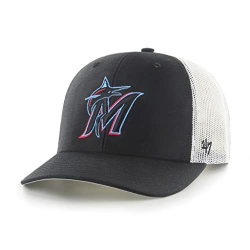 '47 MLB Men's Trucker Snapback Adjustable Hat (Miami Marlins, Black) One Size