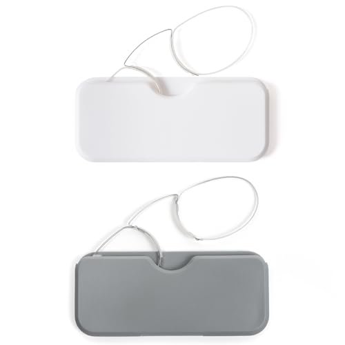 DXYXYO Mini Armless Reading Glasses for Women Men, 2 Pack Thin Legless Nose Clip Readers Compact with Small Portable Case, 1.5 Grey and Clear