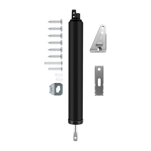 Screen and Storm Door Closer Kit, Heavy Duty Pneumatic Screen and Storm Door Closer, Screen and Storm Door Push Button Latch Set Replacement Kit, Adjust Smooth Closing Speed (Black)