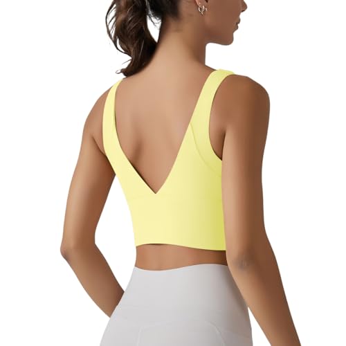 Image of ABOCIW Longline Sports Bra for Women V Back Wireless Padded Medium Support Yoga Bra Workout Crop Tank Tops