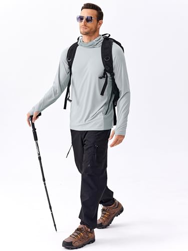Image of PINSPARK Men's Sun Protection Hoodie with Mask UPF 50+ UV Long Sleeve Shirt Men Rash Guard Performance Fishing Hiking Shirt