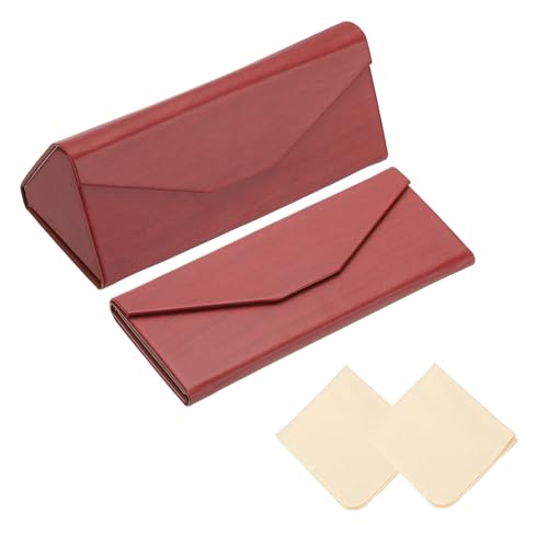 Image of PATIKIL Foldable Glasses Case, Triangle Magnetic Sunglasses Organizer Case PU Leather Eyeglass Case with Cloth for Glasses